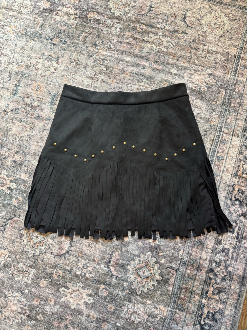 SHEIN Black Fringe Mini Skirt with Stud Accents